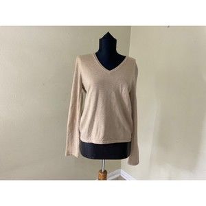 100% Cashmere Light Oatmeal Soft V Neck Knit Sweater S/M  6-8 Long sleeve